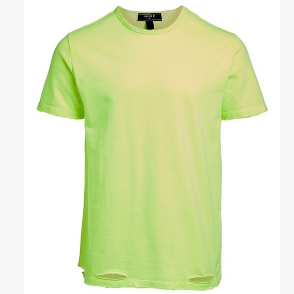 Forever 21 Mens Neon Green Distressed Tee - Picture 8 of 8